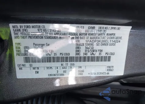 2014 Ford Focus Se from USA, damaged, VIN 1FADP3K28EL114224